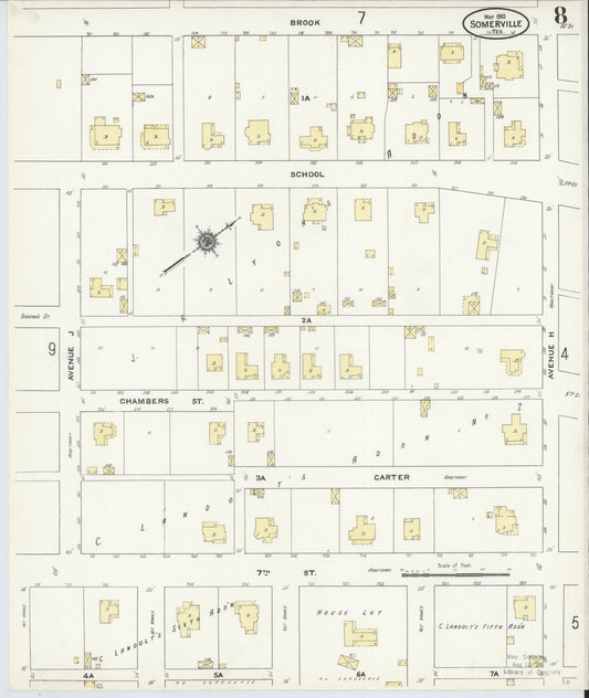 Sanborn Fire Insurance Map from Somerville, Burleson County, Texas (1910), Sheet #0008 - Historic Sanborn Fire Insurance Map Print, vintage old map wall art, antique decor, genealogy gift, Texas Texas map
