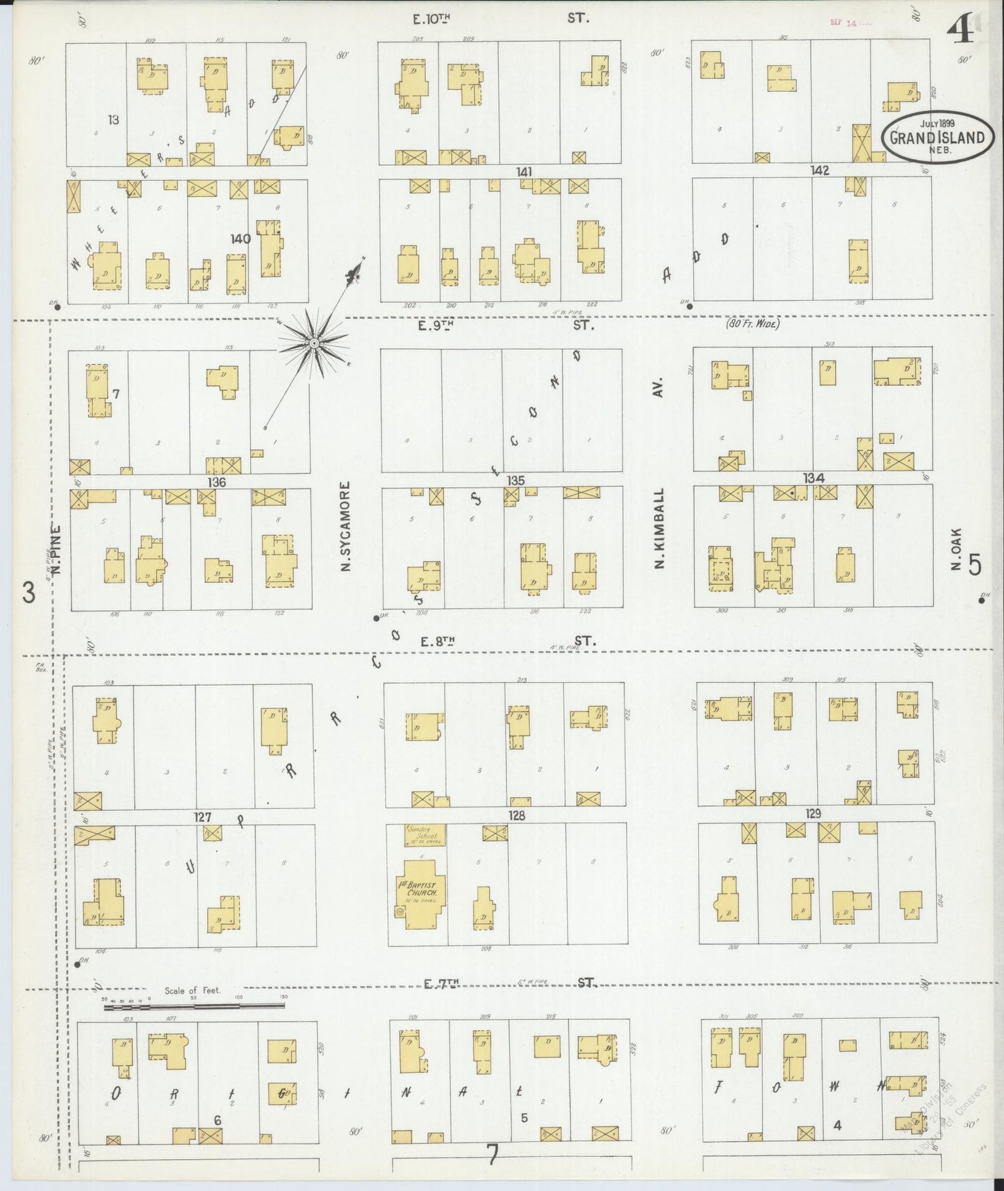 Sanborn Fire Insurance Map from Grand Island, Hall County, Nebraska (1899), Sheet #0004 - Complete Map Set gallery image, historic Sanborn map, vintage wall art, Nebraska Nebraska