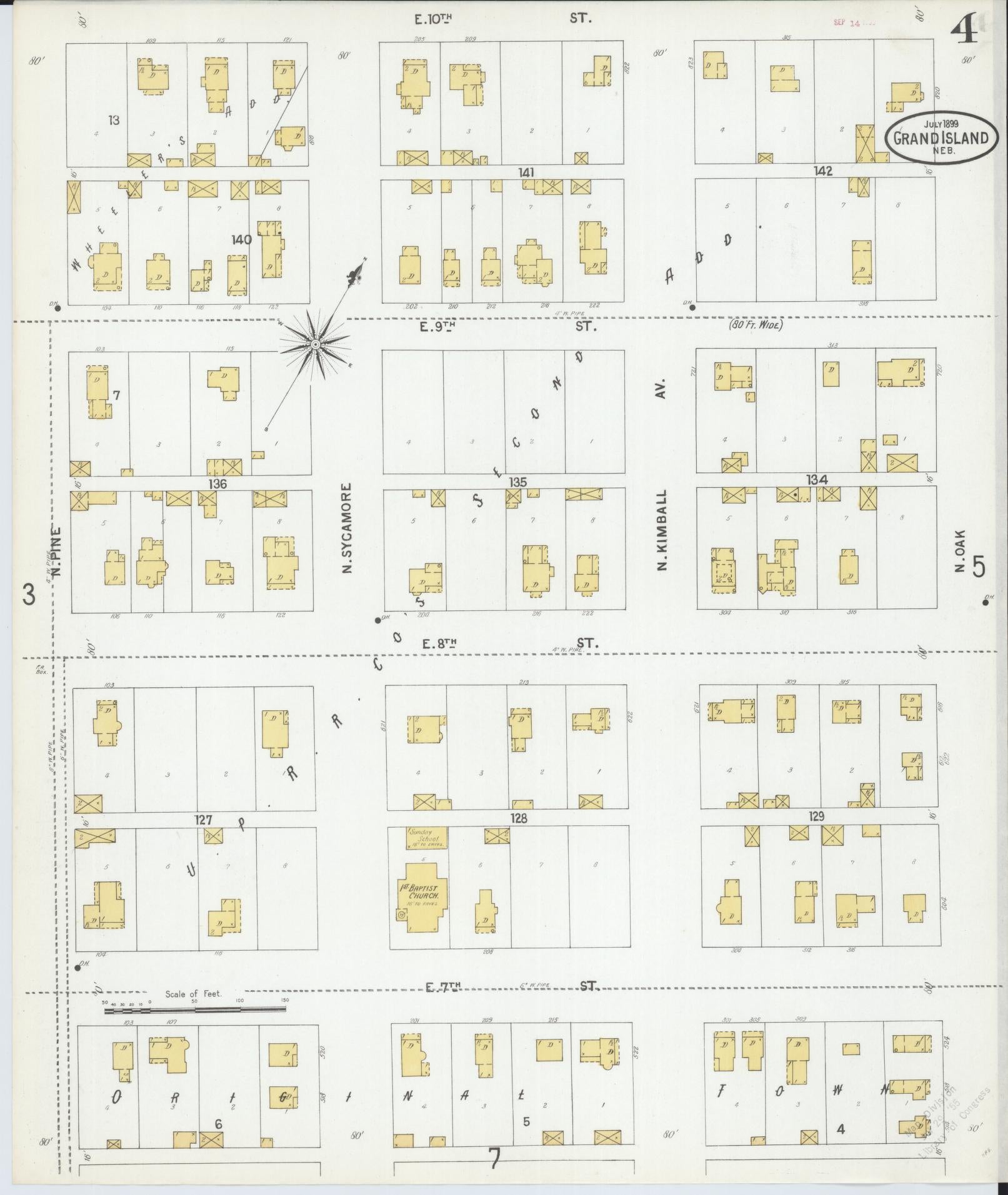 Sanborn Fire Insurance Map from Grand Island, Hall County, Nebraska (1899), Sheet #0004 - Complete Map Set gallery image, historic Sanborn map, vintage wall art, Nebraska Nebraska