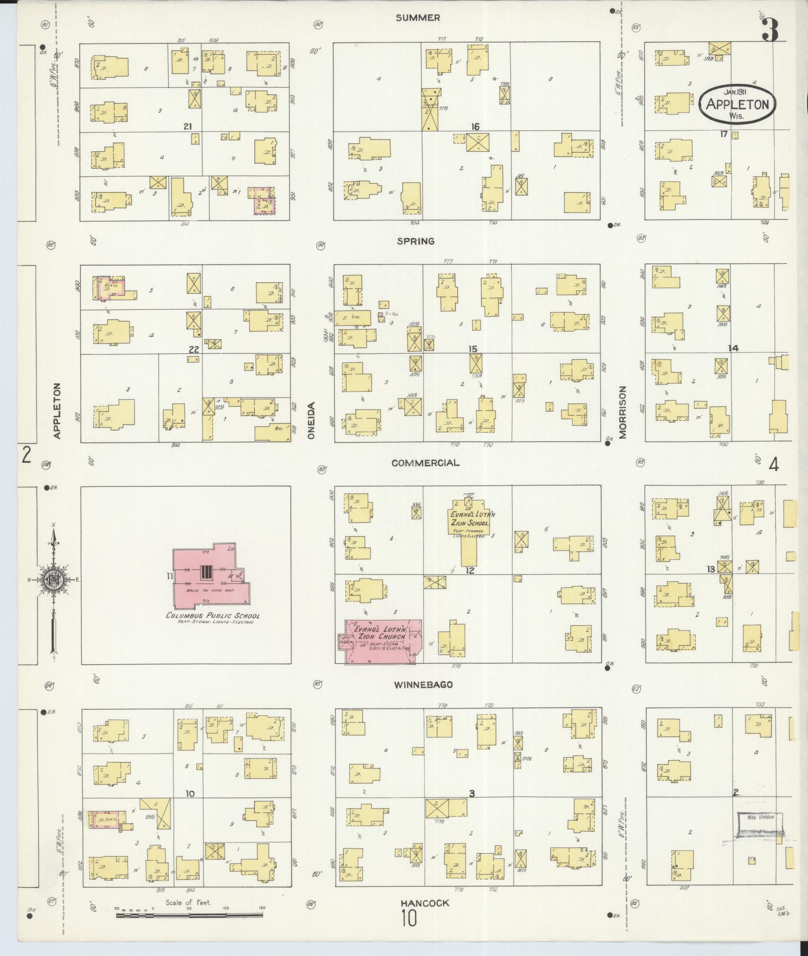 Sanborn Fire Insurance Map from Appleton, Outagamie County, Wisconsin (1911), Sheet #0003 - Historic Sanborn Fire Insurance Map Print, vintage old map wall art, antique decor, genealogy gift, Wisconsin Wisconsin map