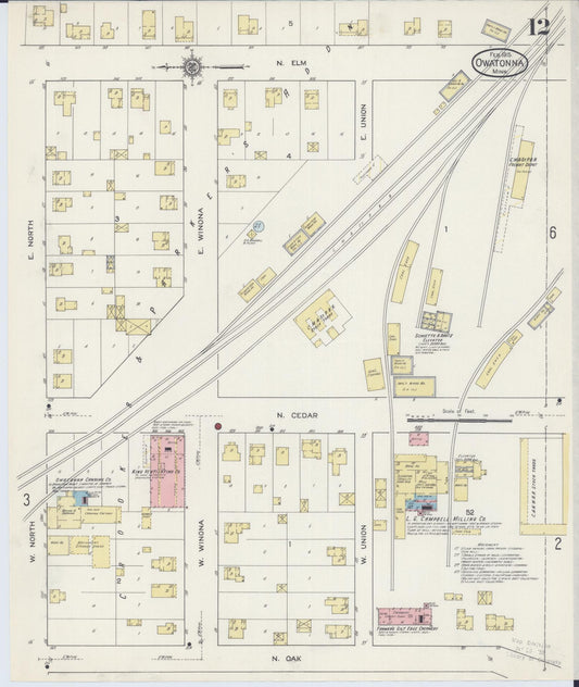 Sanborn Fire Insurance Map from Owatonna, Steele County, Minnesota (1915), Sheet #0012 - Historic Sanborn Fire Insurance Map Print, vintage old map wall art, antique decor, genealogy gift, Minnesota Minnesota map