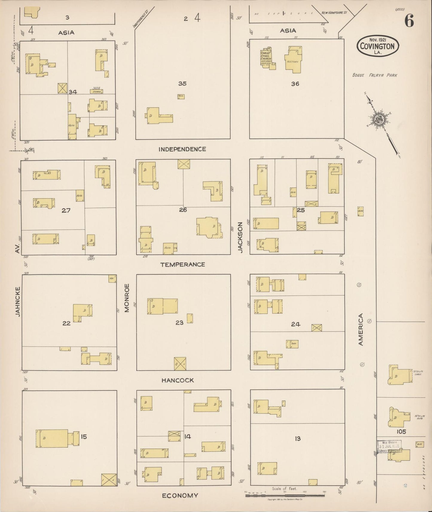 Sanborn Fire Insurance Map from Covington, Saint Tammany Parish, Louisiana (1921), Sheet #0006 - Complete Map Set gallery image, historic Sanborn map, vintage wall art, Louisiana Louisiana