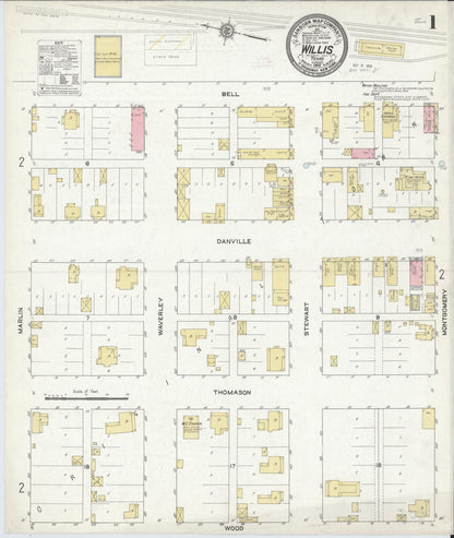 Sanborn Fire Insurance Map from Willis, Montgomery County, Texas (1912), Sheet #0001 - Complete Map Set gallery image, historic Sanborn map, vintage wall art, Texas Texas