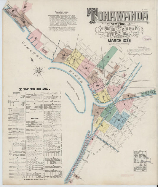 Sanborn Fire Insurance Map from Tonawanda, Erie County, New York (1886), Sheet #0001 - Historic Sanborn Fire Insurance Map Print, vintage old map wall art, antique decor, genealogy gift, New York New York map