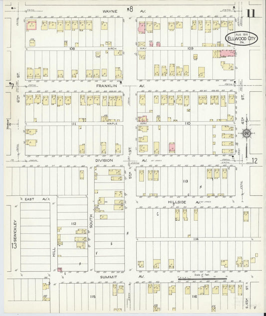 Sanborn Fire Insurance Map from Ellwood City, Lawrence County, Pennsylvania (1914), Sheet #0011 - Historic Sanborn Fire Insurance Map Print, vintage old map wall art, antique decor, genealogy gift, Pennsylvania Pennsylvania map