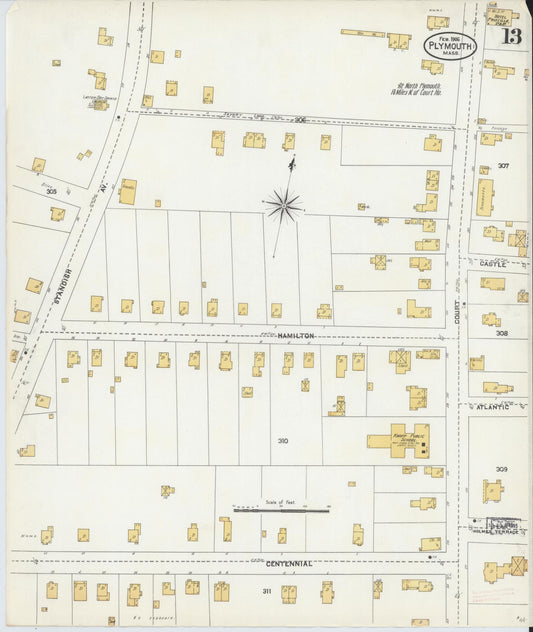Sanborn Fire Insurance Map from Plymouth, Plymouth County, Massachusetts (1906), Sheet #0013 - Historic Sanborn Fire Insurance Map Print, vintage old map wall art, antique decor, genealogy gift, Massachusetts Massachusetts map
