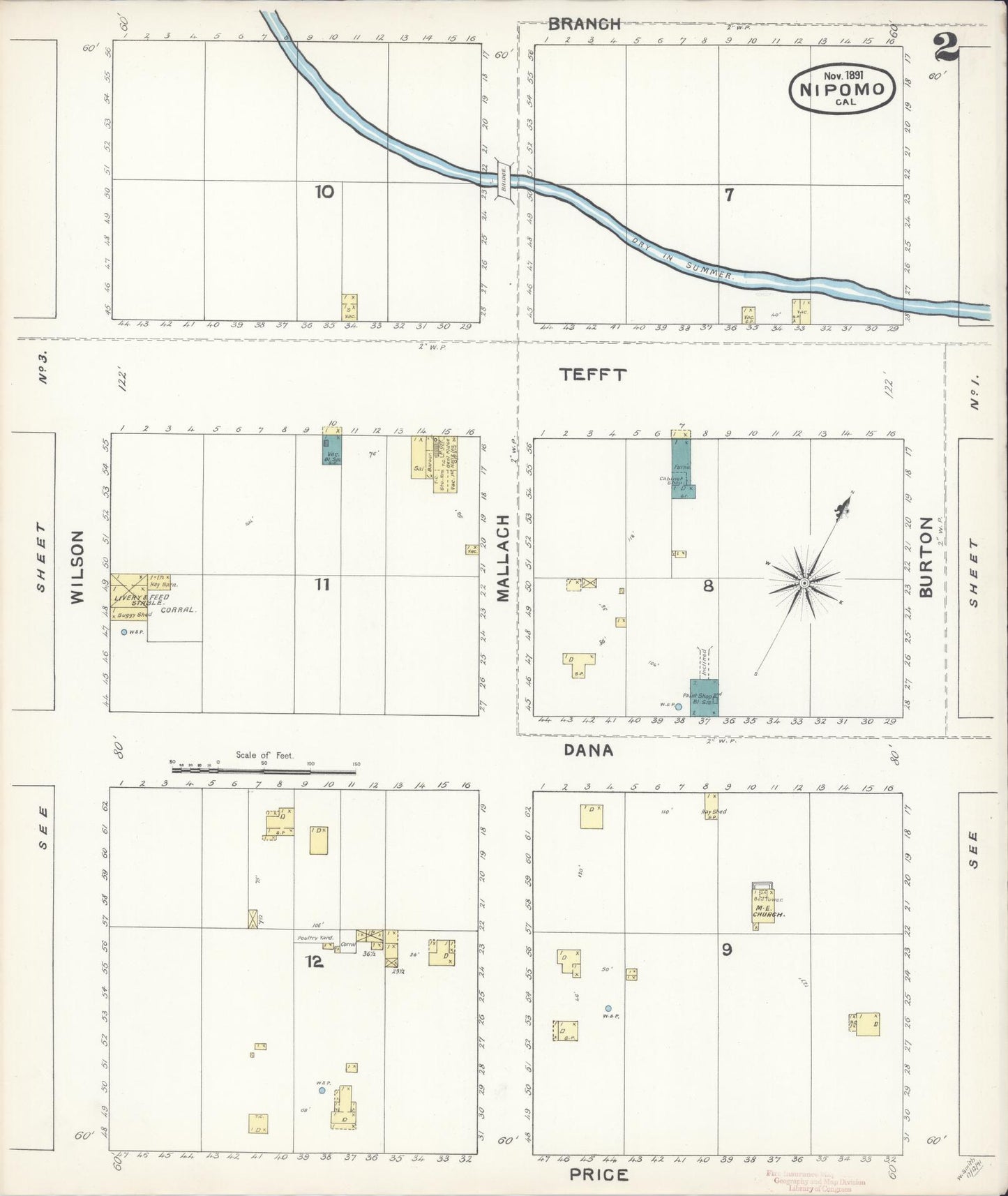 Sanborn Fire Insurance Map from Nipomo, San Luis Obispo County, California (1891), Sheet #0002 - Complete Map Set gallery image, historic Sanborn map, vintage wall art, California California