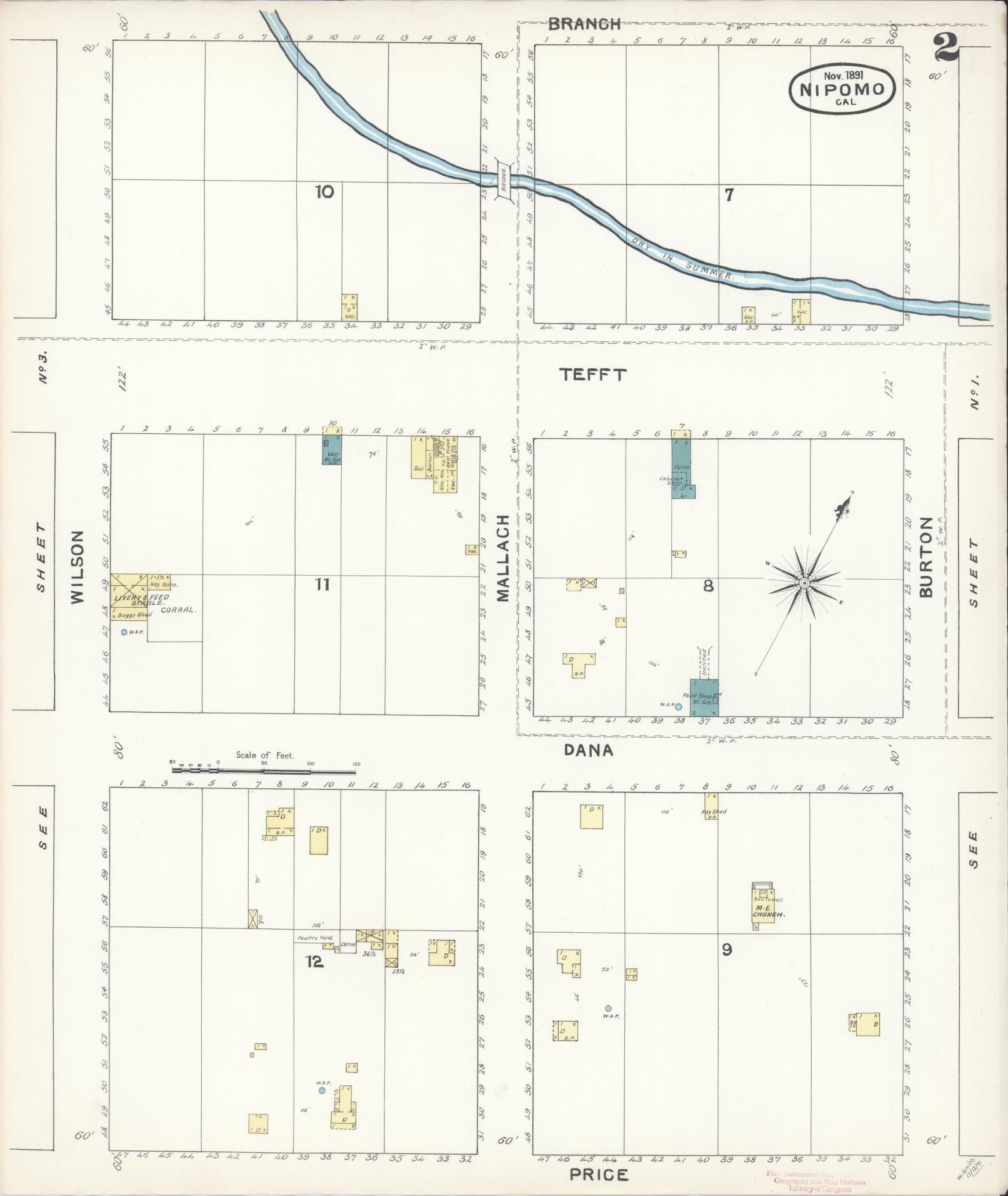 Sanborn Fire Insurance Map from Nipomo, San Luis Obispo County, California (1891), Sheet #0002 - Complete Map Set gallery image, historic Sanborn map, vintage wall art, California California