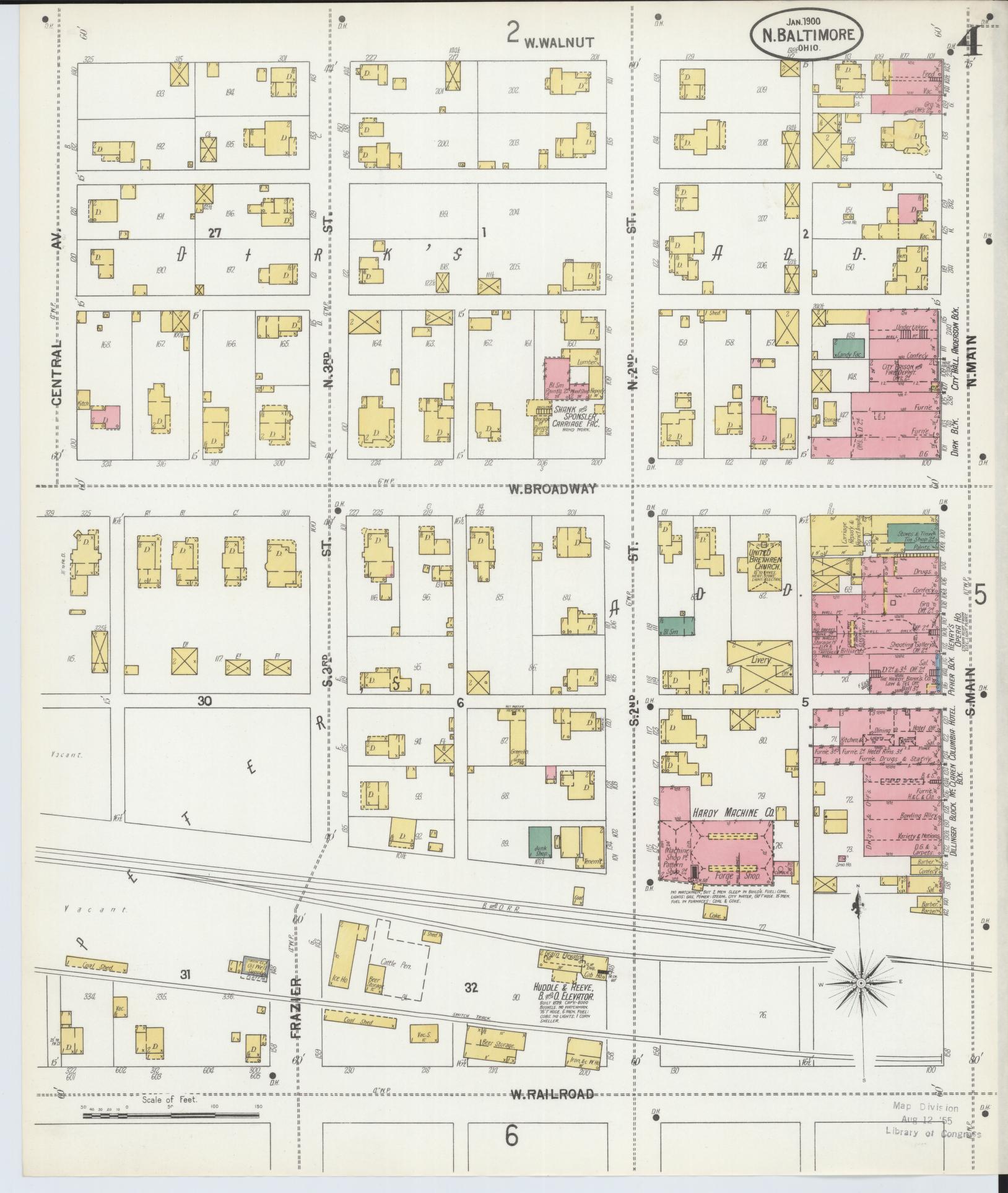 Sanborn Fire Insurance Map from North Baltimore, Wood County, Ohio (1900), Sheet #0004 - Historic Sanborn Fire Insurance Map Print, vintage old map wall art, antique decor, genealogy gift, Ohio Ohio map