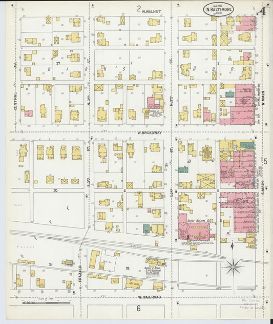 Sanborn Fire Insurance Map from North Baltimore, Wood County, Ohio (1900), Sheet #0004 - Historic Sanborn Fire Insurance Map Print, vintage old map wall art, antique decor, genealogy gift, Ohio Ohio map