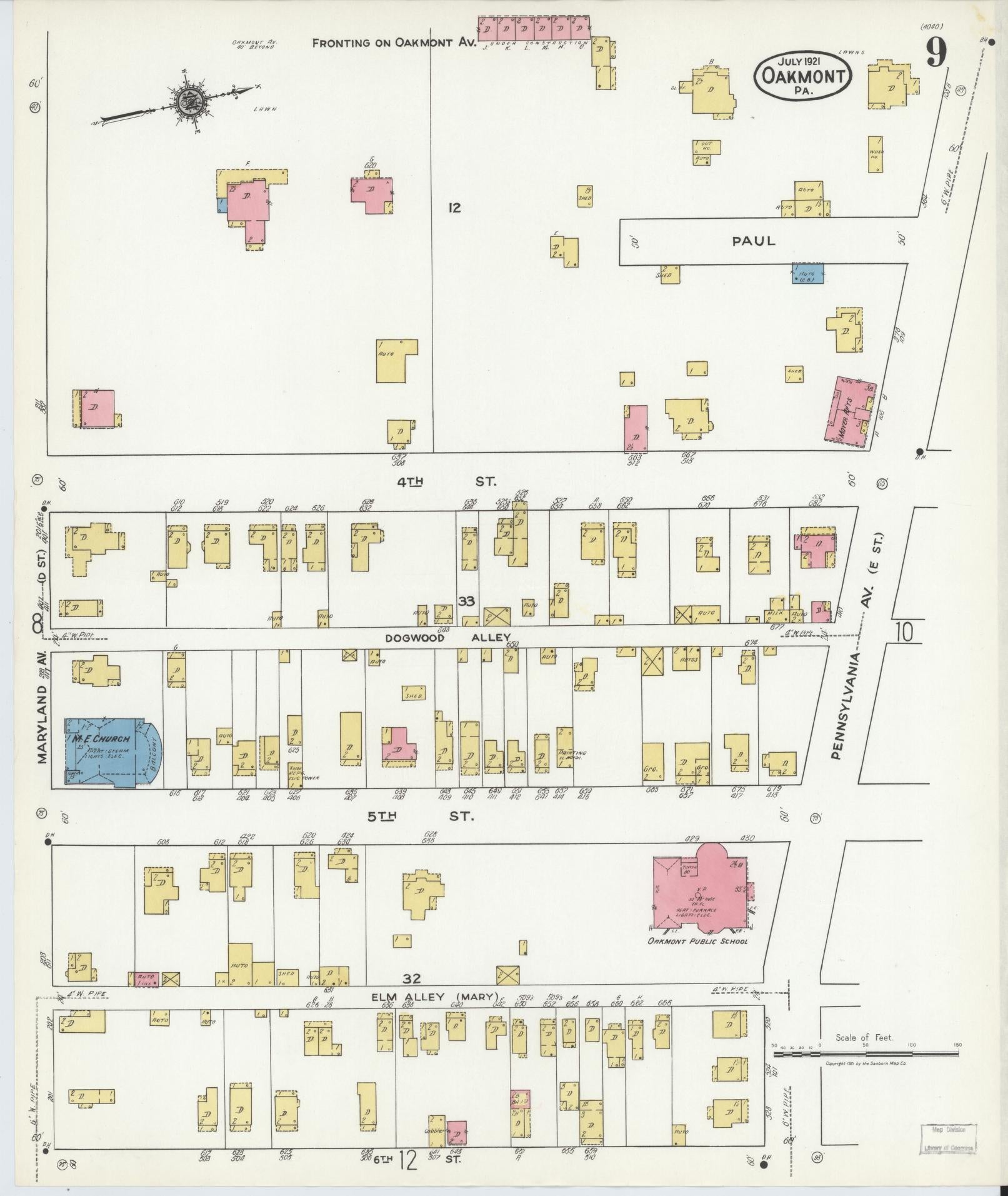 Sanborn Fire Insurance Map from Oakmont, Allegheny County, Pennsylvania (1921), Sheet #0009 - Complete Map Set gallery image, historic Sanborn map, vintage wall art, Pennsylvania Pennsylvania