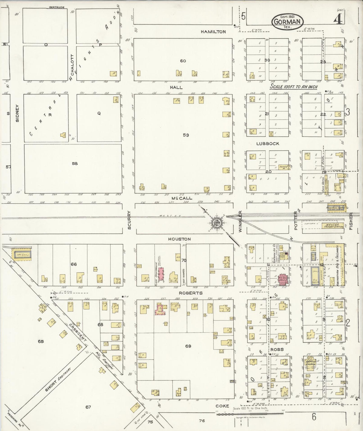 Sanborn Fire Insurance Map from Gorman, Eastland County, Texas (1921), Sheet #0004 - Complete Map Set gallery image, historic Sanborn map, vintage wall art, Texas Texas
