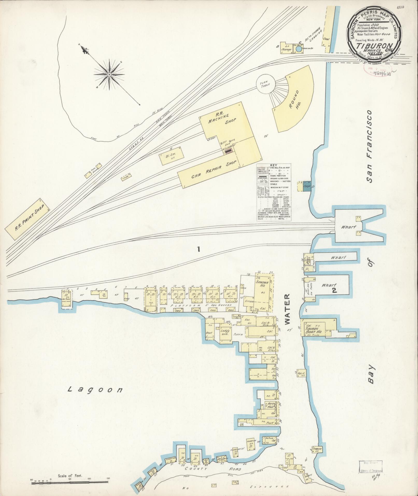 Sanborn Fire Insurance Map from Tiburon, Marin County, California. (1891) – Historic Sanborn Fire Insurance Map Print