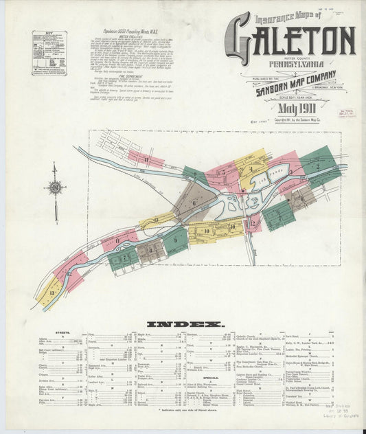Sanborn Fire Insurance Map from Galeton, Potter County, Pennsylvania (1911), Sheet #0001 - Historic Sanborn Fire Insurance Map Print, vintage old map wall art, antique decor, genealogy gift, Pennsylvania Pennsylvania map