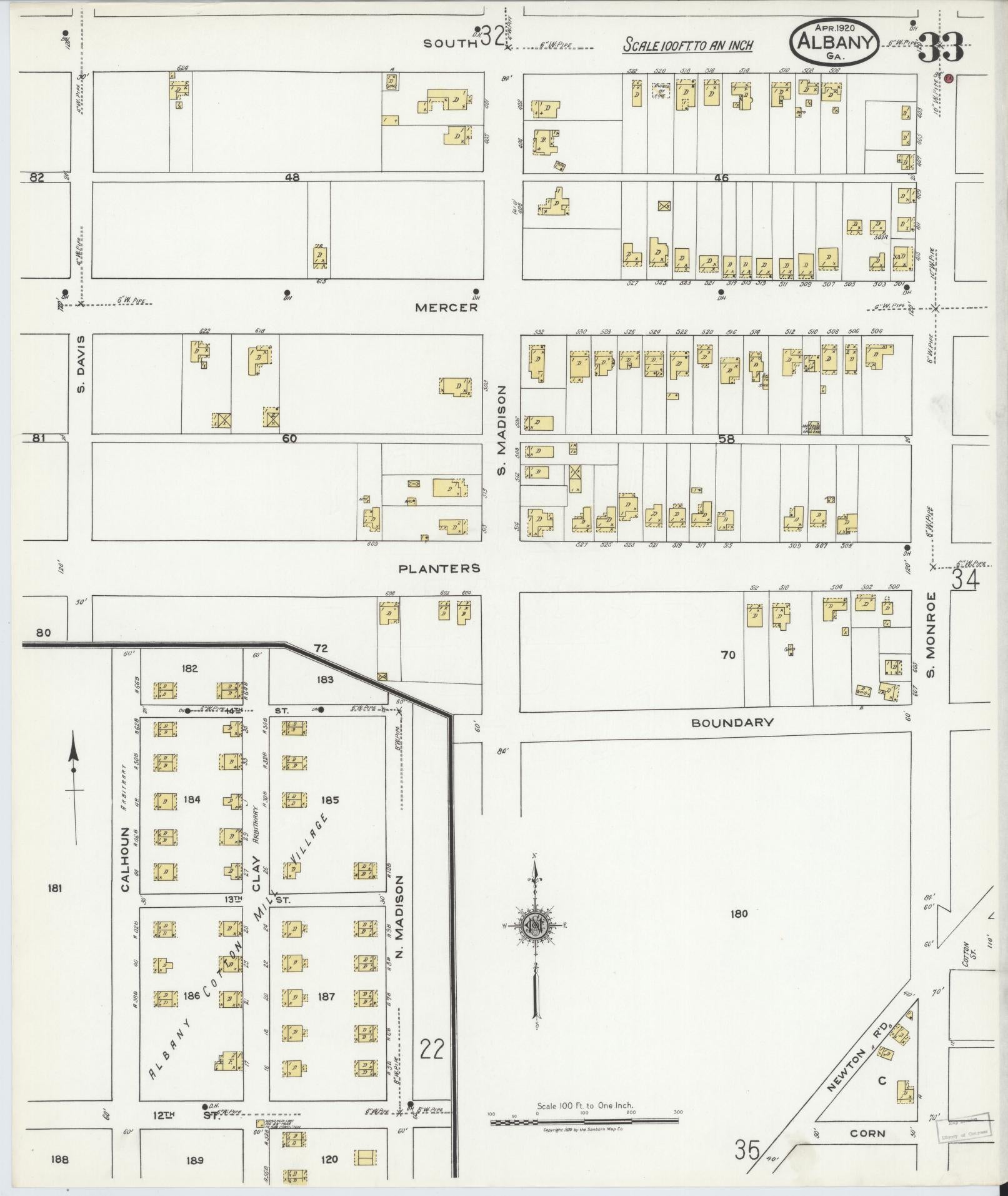 Sanborn Fire Insurance Map from Albany, Dougherty County, Georgia (1920), Sheet #0033 - Complete Map Set gallery image, historic Sanborn map, vintage wall art, Georgia Georgia