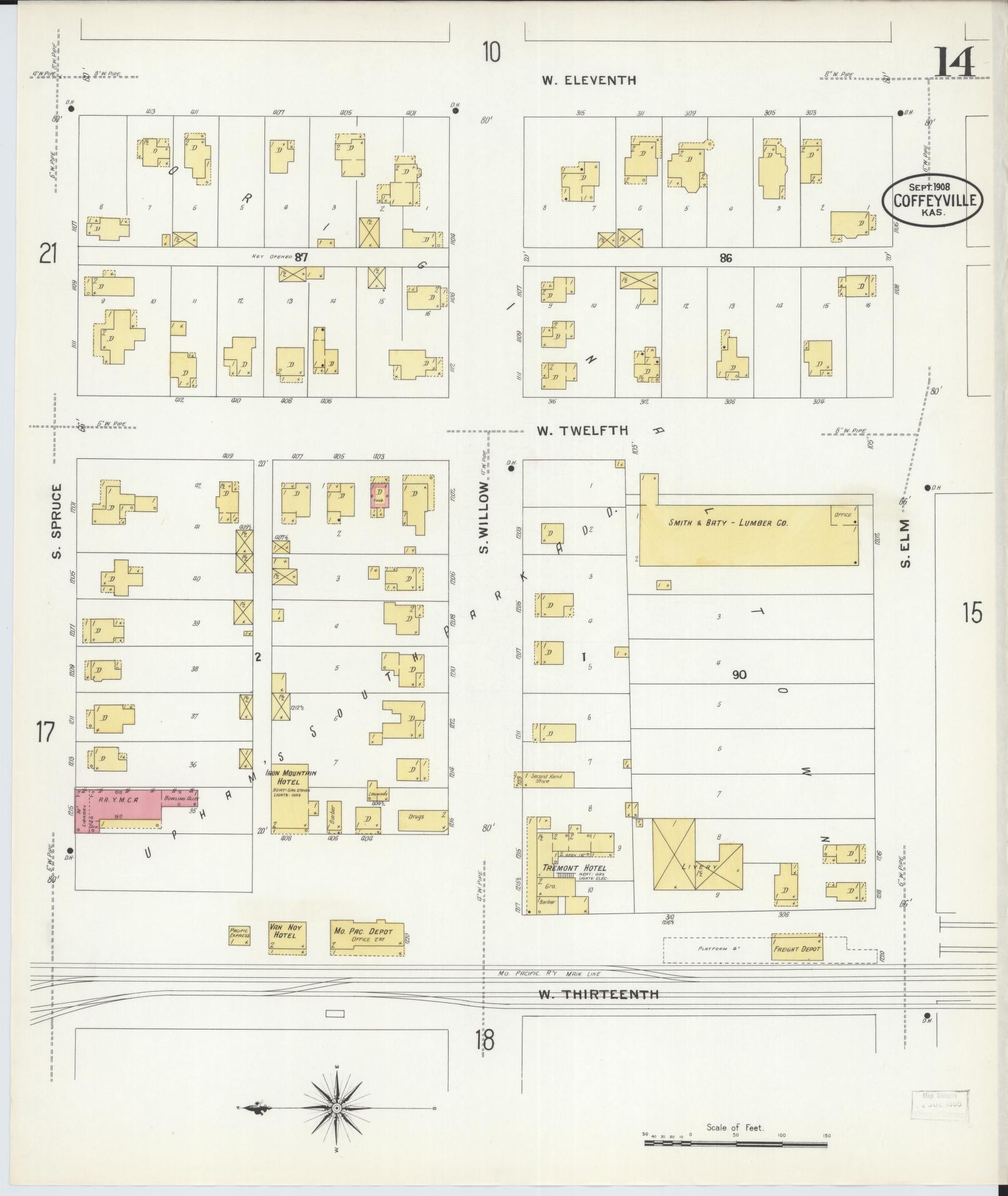 Sanborn Fire Insurance Map from Coffeyville, Montgomery County, Kansas (1908), Sheet #0014 - Complete Map Set gallery image, historic Sanborn map, vintage wall art, Kansas Kansas