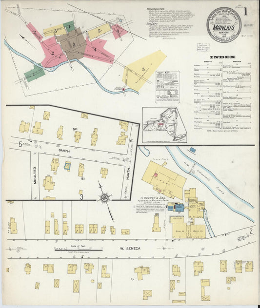 Sanborn Fire Insurance Map from Manlius, Onondaga County, New York (1917), Sheet #0001 - Historic Sanborn Fire Insurance Map Print, vintage old map wall art, antique decor, genealogy gift, New York New York map