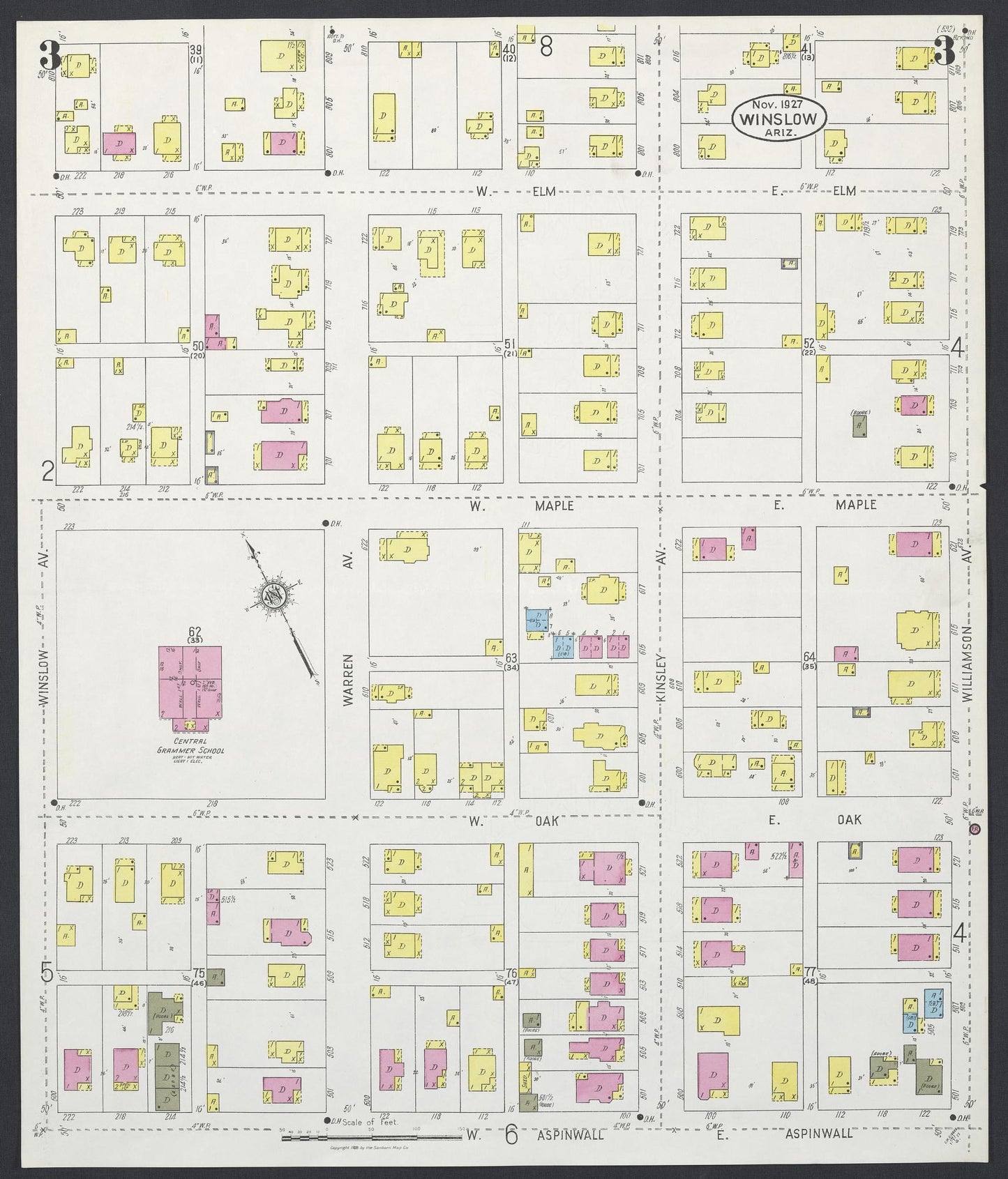 Sanborn Fire Insurance Map from Winslow, Navajo County, Arizona (1927), Sheet #0003 - Complete Map Set gallery image, historic Sanborn map, vintage wall art, Arizona Arizona