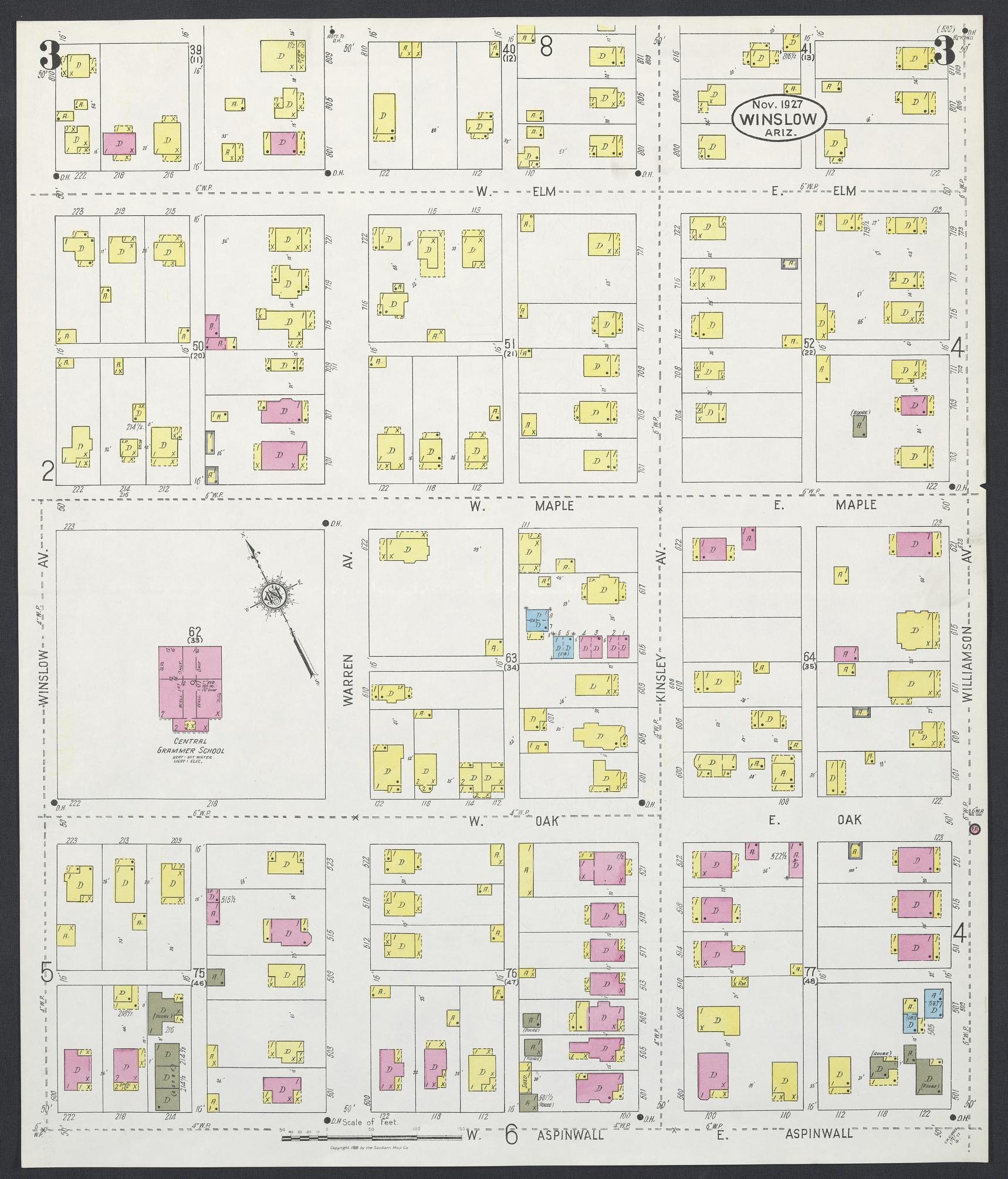 Sanborn Fire Insurance Map from Winslow, Navajo County, Arizona (1927), Sheet #0003 - Complete Map Set gallery image, historic Sanborn map, vintage wall art, Arizona Arizona