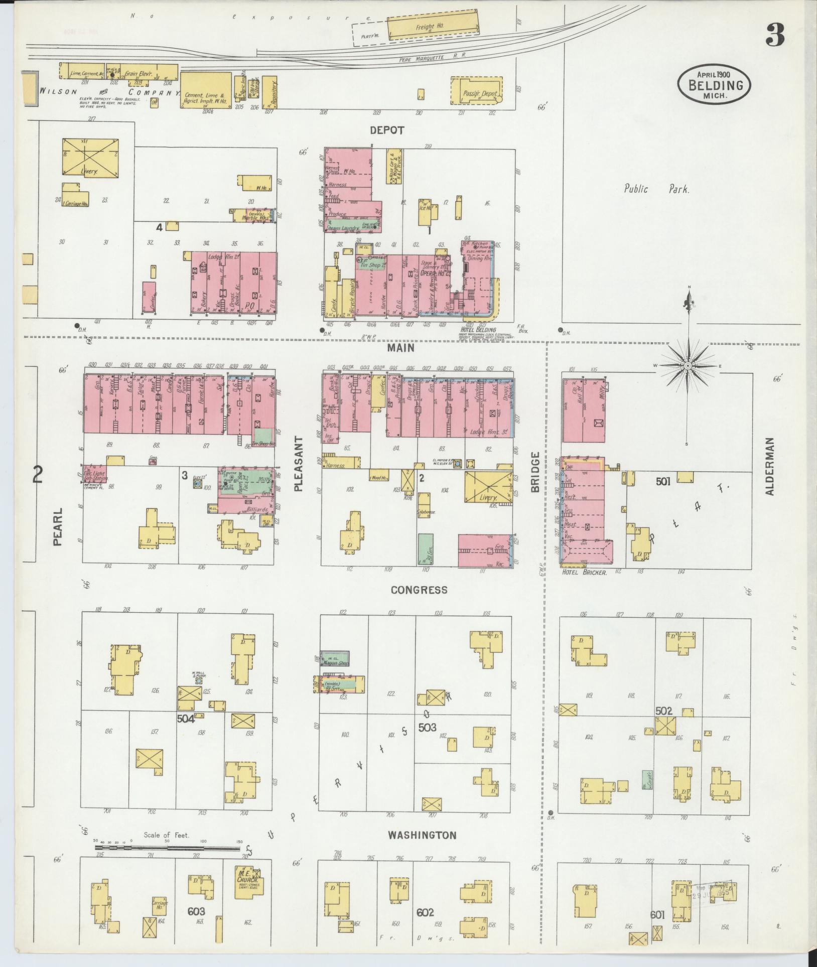 Sanborn Fire Insurance Map from Belding, Ionia County, Michigan (1900), Sheet #0003 - Historic Sanborn Fire Insurance Map Print, vintage old map wall art, antique decor, genealogy gift, Michigan Michigan map