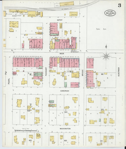 Sanborn Fire Insurance Map from Belding, Ionia County, Michigan (1900), Sheet #0003 - Historic Sanborn Fire Insurance Map Print, vintage old map wall art, antique decor, genealogy gift, Michigan Michigan map