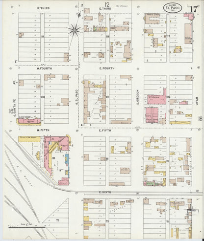 Sanborn Fire Insurance Map from El Paso, El Paso County, Texas (1898), Sheet #0017 - Historic Sanborn Fire Insurance Map Print, vintage old map wall art, antique decor, genealogy gift, Texas Texas map