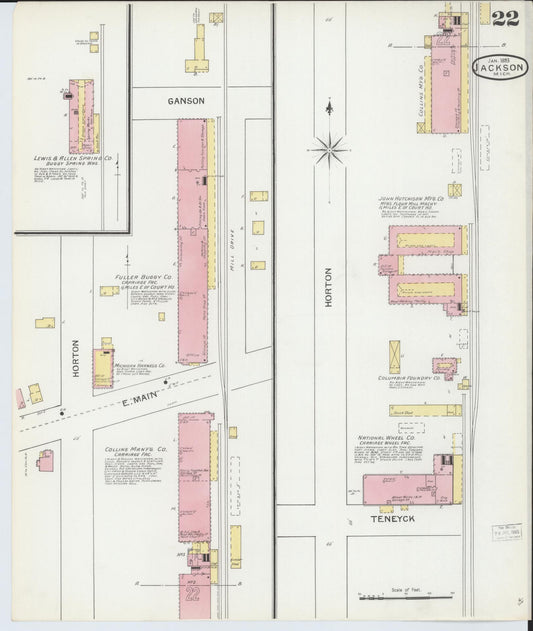 Sanborn Fire Insurance Map from Jackson, Jackson County, Michigan (1893), Sheet #0022 - Historic Sanborn Fire Insurance Map Print, vintage old map wall art, antique decor, genealogy gift, Michigan Michigan map