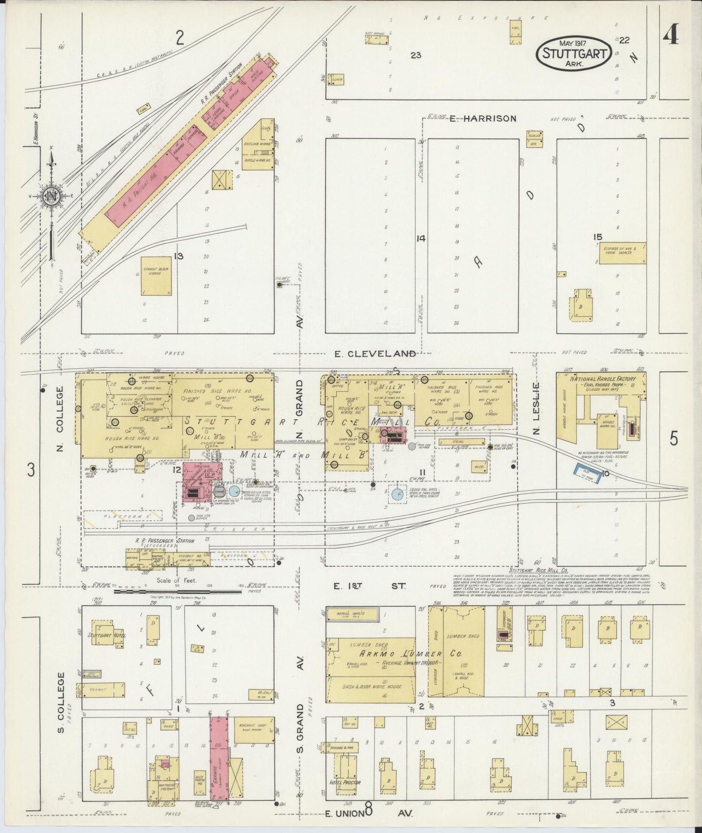 Sanborn Fire Insurance Map from Stuttgart, Arkansas County, Arkansas (1917), Sheet #0004 - Complete Map Set gallery image, historic Sanborn map, vintage wall art, Stuttgart Arkansas
