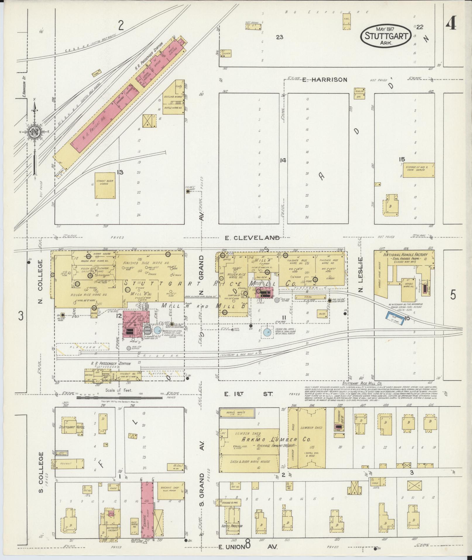 Sanborn Fire Insurance Map from Stuttgart, Arkansas County, Arkansas (1917), Sheet #0004 - Complete Map Set gallery image, historic Sanborn map, vintage wall art, Stuttgart Arkansas