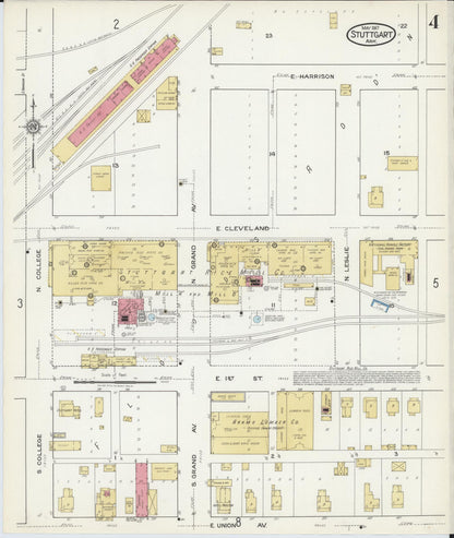 Sanborn Fire Insurance Map from Stuttgart, Arkansas County, Arkansas (1917), Sheet #0004 - Complete Map Set gallery image, historic Sanborn map, vintage wall art, Stuttgart Arkansas
