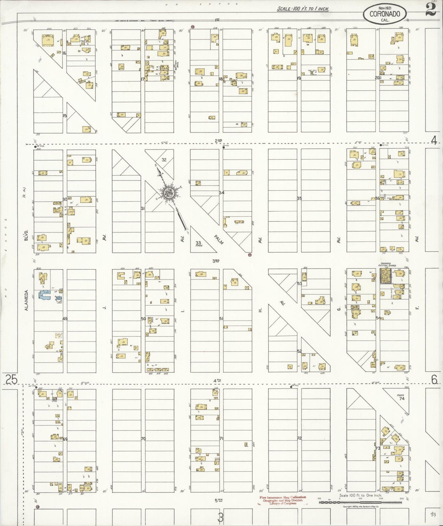Sanborn Fire Insurance Map from Coronado, San Diego County, California (1921), Sheet #0002 - Complete Map Set gallery image, historic Sanborn map, vintage wall art, California California