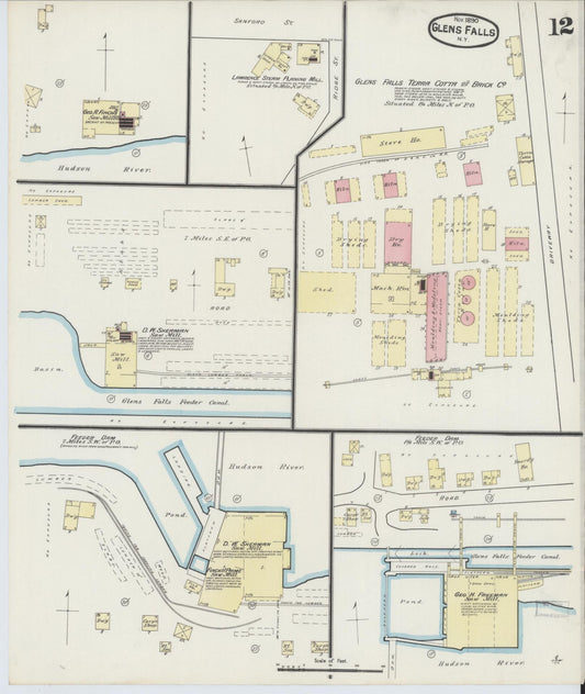 Sanborn Fire Insurance Map from Glens Falls, Warren County, New York (1890), Sheet #0012 - Historic Sanborn Fire Insurance Map Print, vintage old map wall art, antique decor, genealogy gift, New York New York map