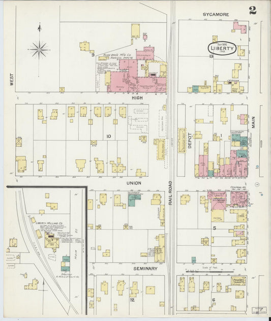 Sanborn Fire Insurance Map from Liberty, Union County, Indiana (1892), Sheet #0002 - Historic Sanborn Fire Insurance Map Print, vintage old map wall art, antique decor, genealogy gift, Indiana Indiana map