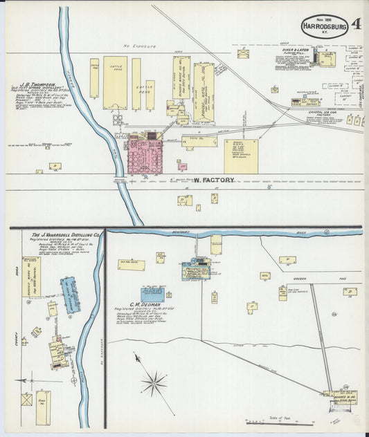 Sanborn Fire Insurance Map from Harrodsburg, Mercer County, Kentucky (1891), Sheet #0004 - Historic Sanborn Fire Insurance Map Print, vintage old map wall art, antique decor, genealogy gift, Kentucky Kentucky map
