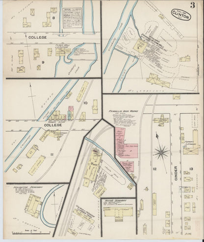 Sanborn Fire Insurance Map from Clinton, Oneida County, New York (1884), Sheet #0003 - Historic Sanborn Fire Insurance Map Print, vintage old map wall art, antique decor, genealogy gift, New York New York map