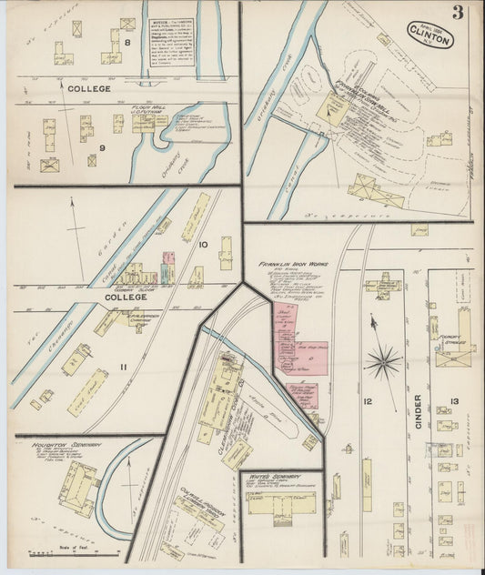 Sanborn Fire Insurance Map from Clinton, Oneida County, New York (1884), Sheet #0003 - Historic Sanborn Fire Insurance Map Print, vintage old map wall art, antique decor, genealogy gift, New York New York map