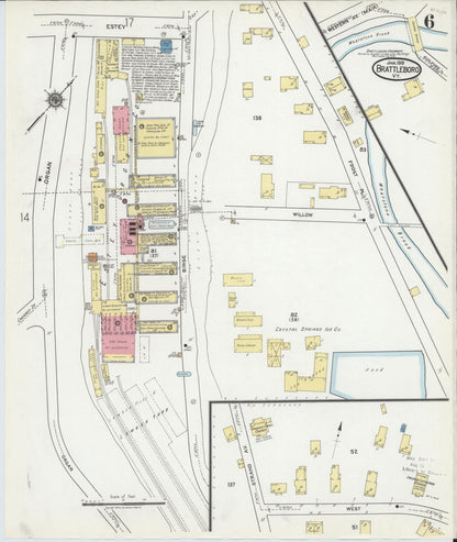 Sanborn Fire Insurance Map from Brattleboro, Windham County, Vermont (1919), Sheet #0006 - Complete Map Set gallery image, historic Sanborn map, vintage wall art, Vermont Vermont