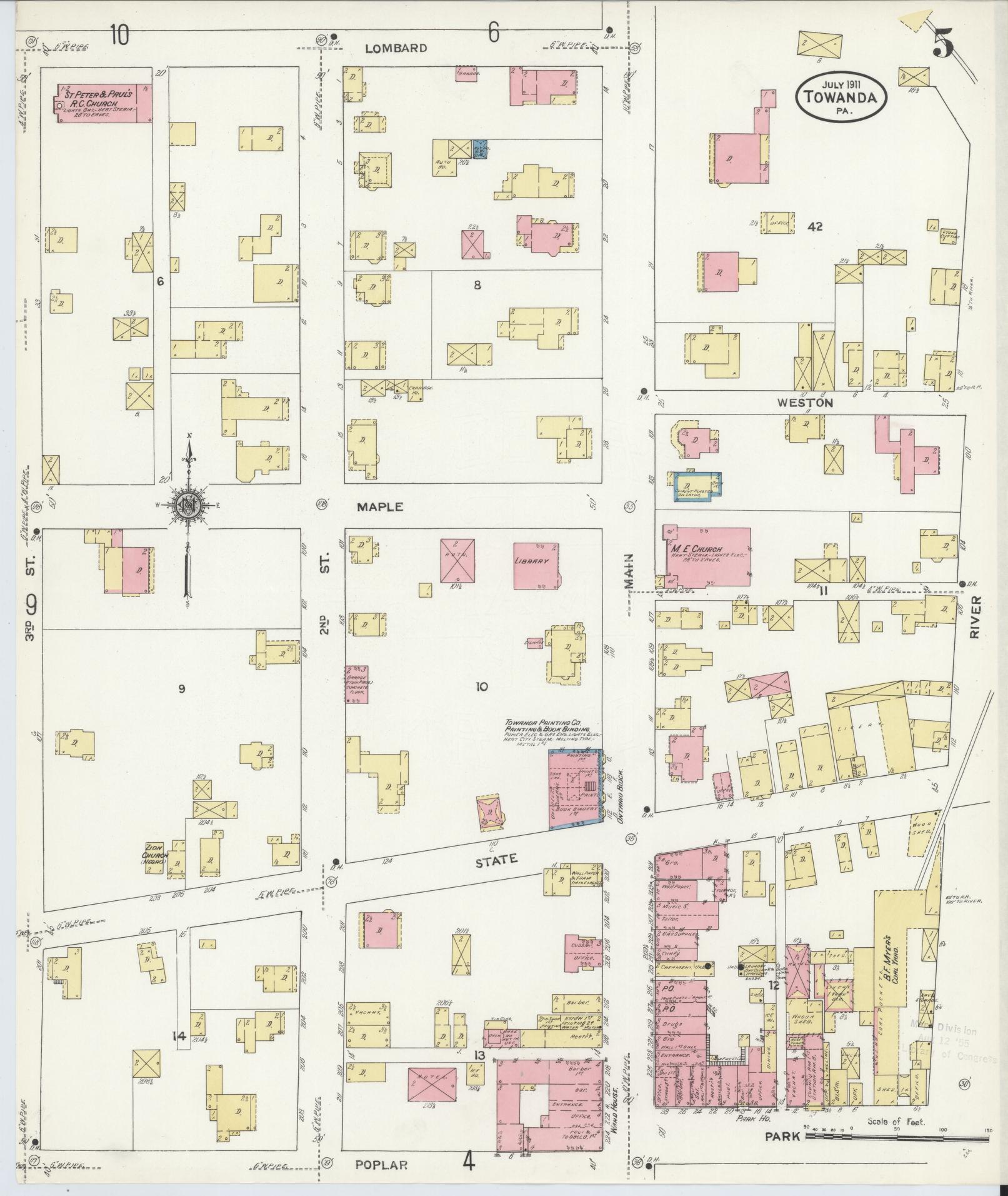 Sanborn Fire Insurance Map from Towanda, Bradford County, Pennsylvania (1911), Sheet #0005 - Complete Map Set gallery image, historic Sanborn map, vintage wall art, Pennsylvania Pennsylvania