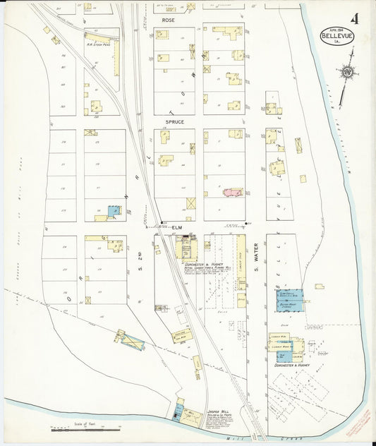 Sanborn Fire Insurance Map from Bellevue, Jackson County, Iowa (1914), Sheet #0004 - Historic Sanborn Fire Insurance Map Print, vintage old map wall art
