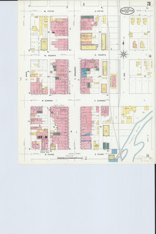 Sanborn Fire Insurance Map from Rochester, Olmsted County, Minnesota (1909), Sheet #0003 - Historic Sanborn Fire Insurance Map Print, vintage old map wall art, antique decor, genealogy gift, Minnesota Minnesota map