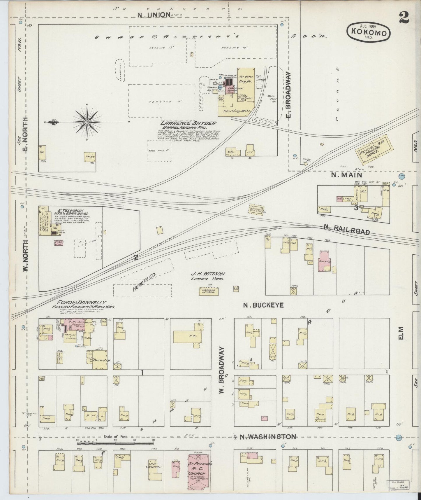 Sanborn Fire Insurance Map from Kokomo, Howard County, Indiana (1889), Sheet #0002 - Complete Map Set gallery image, historic Sanborn map, vintage wall art, Indiana Indiana
