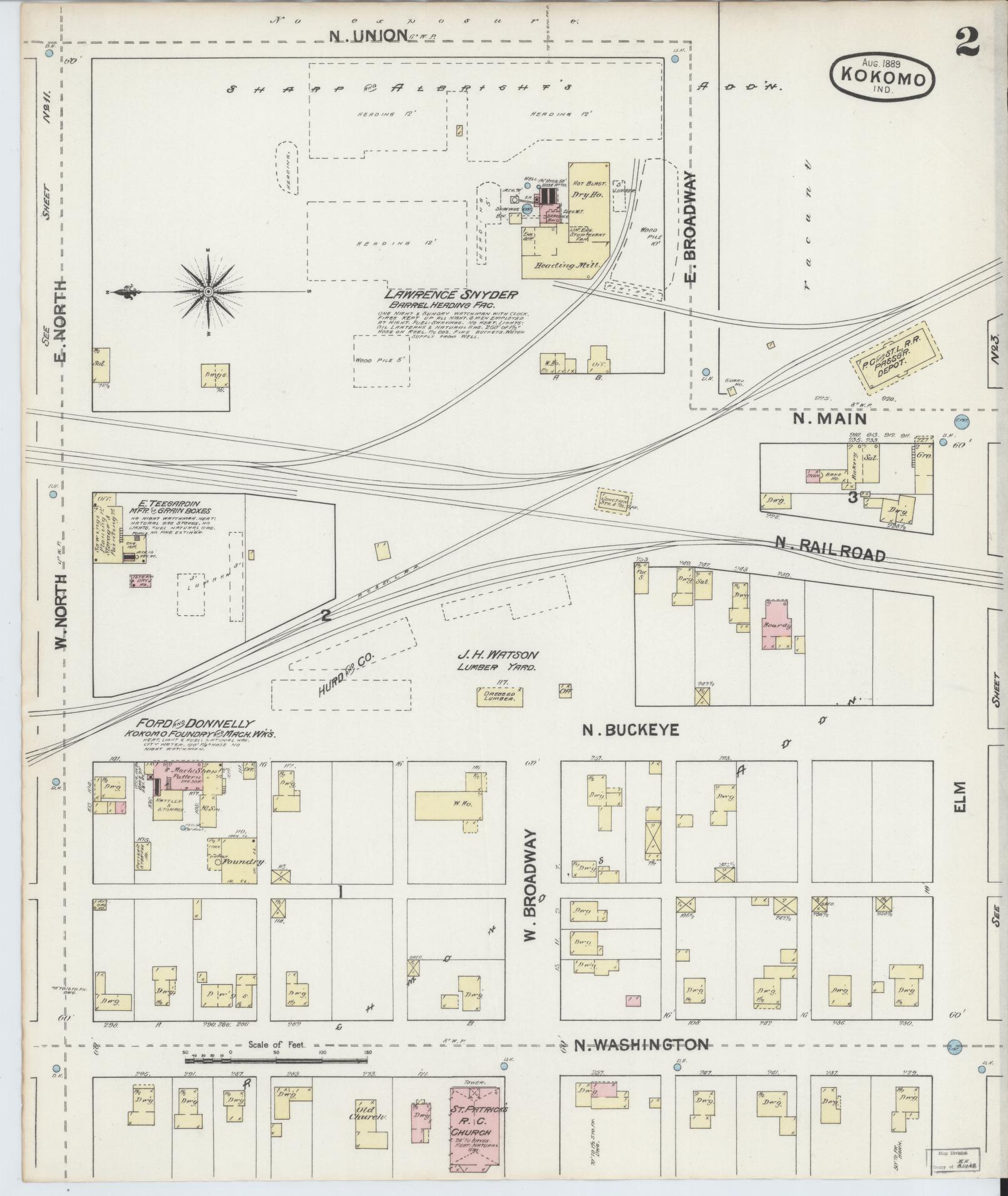 Sanborn Fire Insurance Map from Kokomo, Howard County, Indiana (1889), Sheet #0002 - Complete Map Set gallery image, historic Sanborn map, vintage wall art, Indiana Indiana