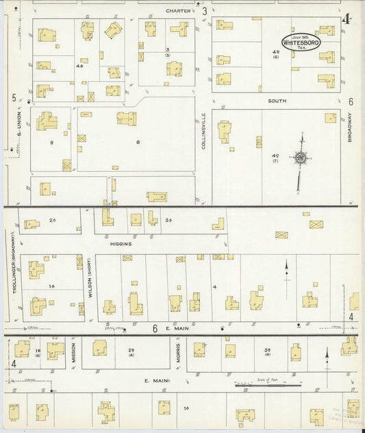 Sanborn Fire Insurance Map from Whitesboro, Grayson County, Texas (1915), Sheet #0004 - Historic Sanborn Fire Insurance Map Print, vintage old map wall art, antique decor, genealogy gift, Texas Texas map
