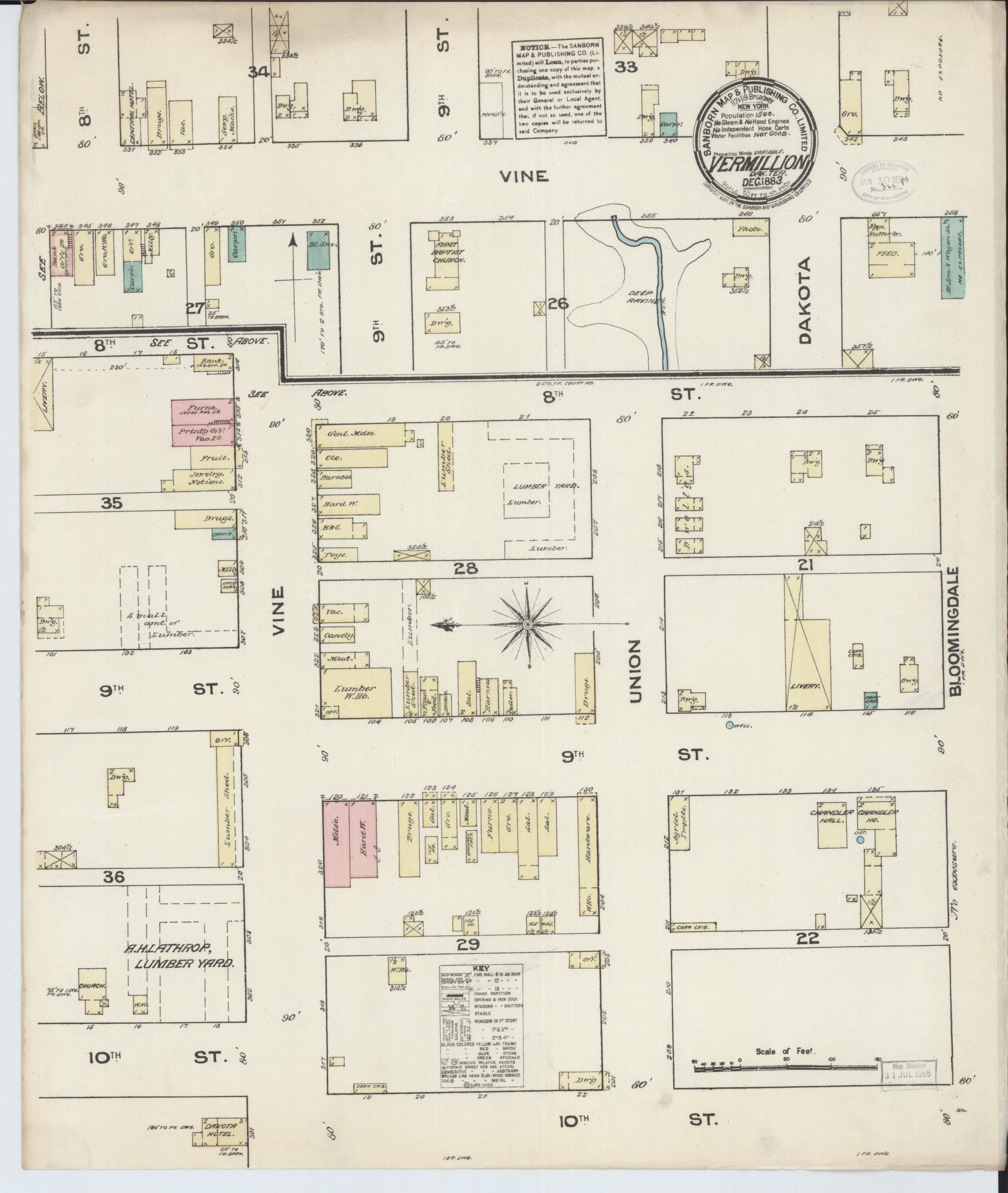 Sanborn Fire Insurance Map from Vermillion, Clay County, South Dakota. (1883) – Historic Sanborn Fire Insurance Map Print