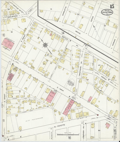 Sanborn Fire Insurance Map from Uniontown, Fayette County, Pennsylvania (1914), Sheet #0015 - Complete Map Set gallery image, historic Sanborn map, vintage wall art, Pennsylvania Pennsylvania