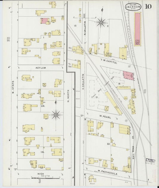 Sanborn Fire Insurance Map from Jackson, Hinds County, Mississippi (1895), Sheet #0010 - Historic Sanborn Fire Insurance Map Print, vintage old map wall art, antique decor, genealogy gift, Mississippi Mississippi map