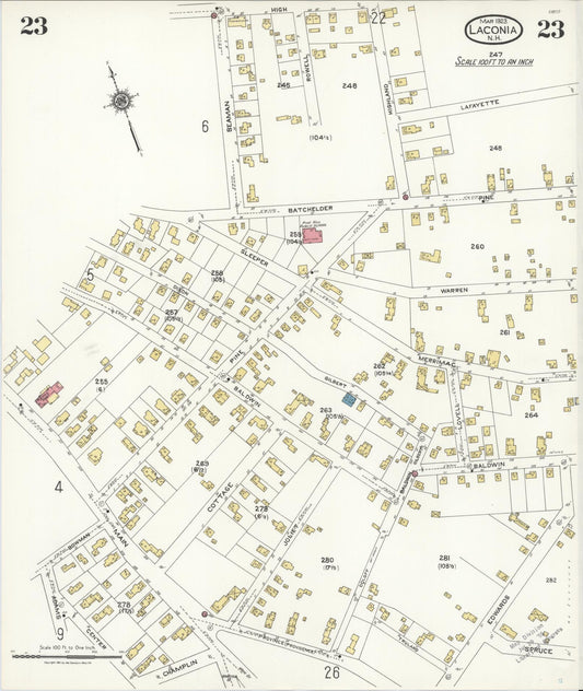 Sanborn Fire Insurance Map from Laconia, Belknap County, New Hampshire (1923), Sheet #0023 - Historic Sanborn Fire Insurance Map Print, vintage old map wall art, antique decor, genealogy gift, New Hampshire New Hampshire map