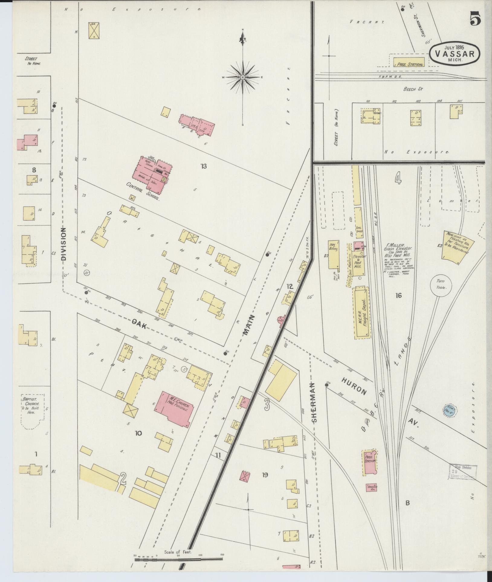 Sanborn Fire Insurance Map from Vassar, Tuscola County, Michigan (1895), Sheet #0005 - Historic Sanborn Fire Insurance Map Print, vintage old map wall art, antique decor, genealogy gift, Michigan Michigan map