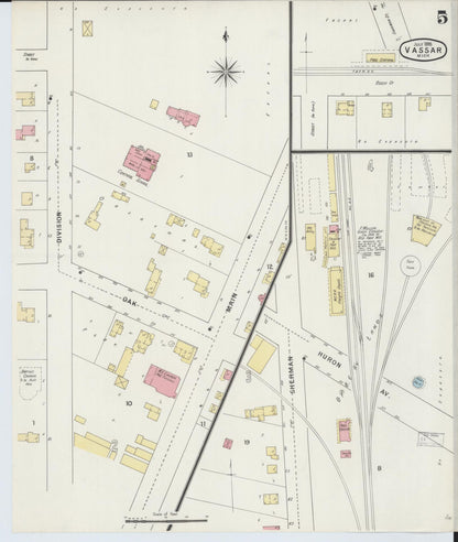 Sanborn Fire Insurance Map from Vassar, Tuscola County, Michigan (1895), Sheet #0005 - Historic Sanborn Fire Insurance Map Print, vintage old map wall art, antique decor, genealogy gift, Michigan Michigan map