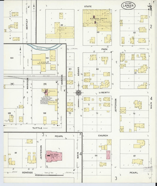 Sanborn Fire Insurance Map from Lapeer, Lapeer County, Michigan (1909), Sheet #0003 - Historic Sanborn Fire Insurance Map Print, vintage old map wall art, antique decor, genealogy gift, Michigan Michigan map